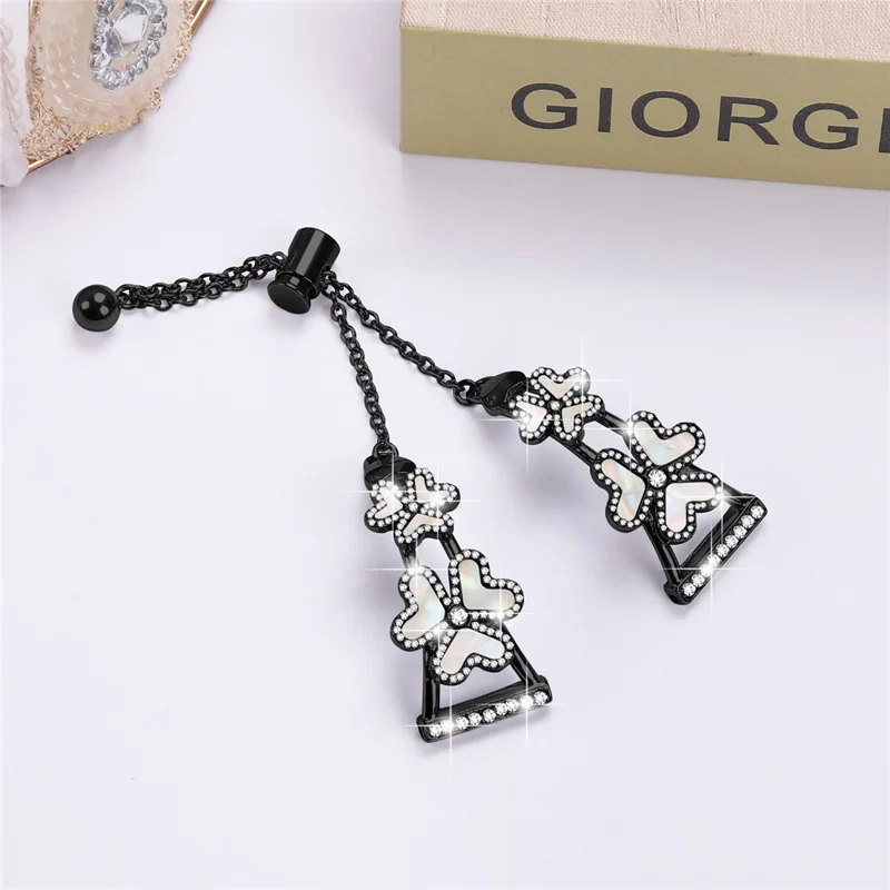 For Honor Watch ES Watch Strap Replacement Metal Band Heart Clover Decor - Black