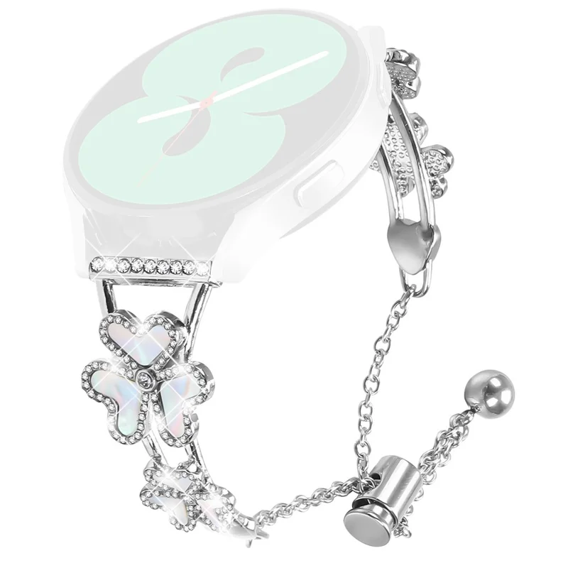 Metal Band for Honor MagicWatch 2 42mm Heart Clover Decor Watch Strap - Silver