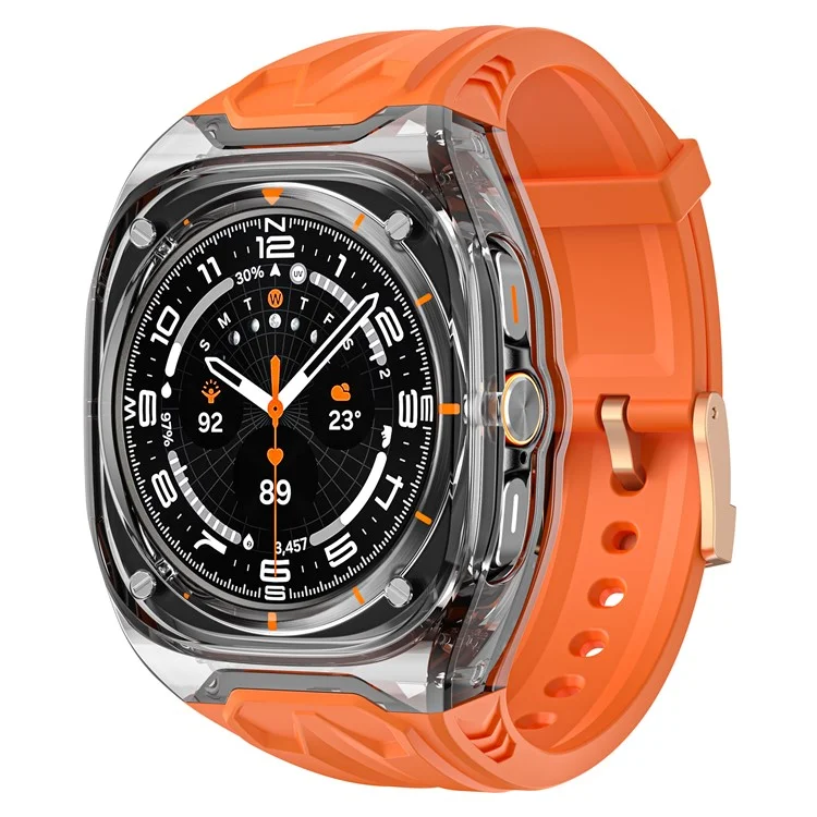 Bracelet de montre en TPU pour Samsung Galaxy Watch Ultra 47mm avec étui de montre transparent - Orange + Noir transparent