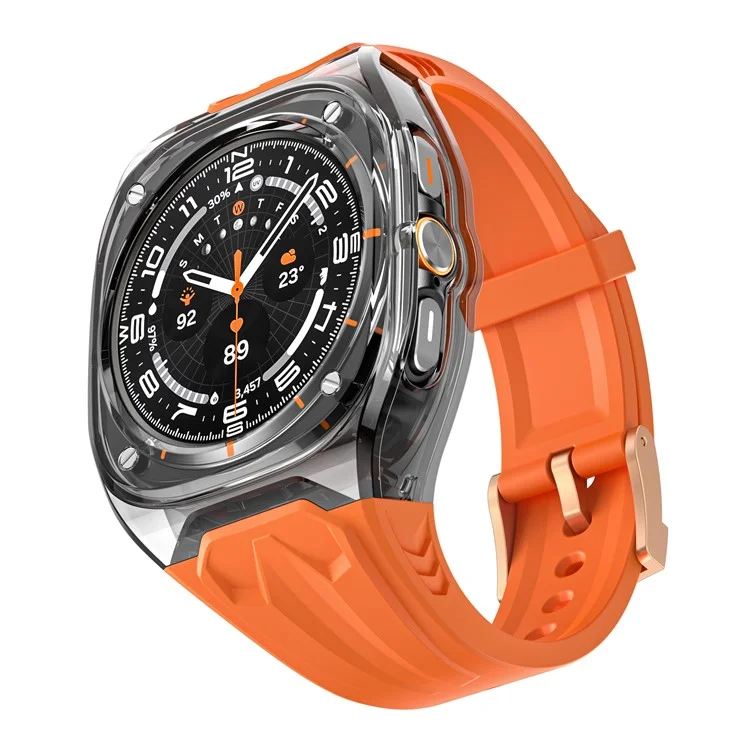 Bracelet de montre en TPU pour Samsung Galaxy Watch Ultra 47mm avec étui de montre transparent - Orange + Noir transparent