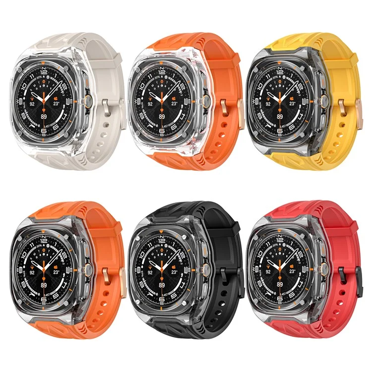 Bracelet de montre en TPU pour Samsung Galaxy Watch Ultra 47mm avec étui de montre transparent - Orange + Noir transparent