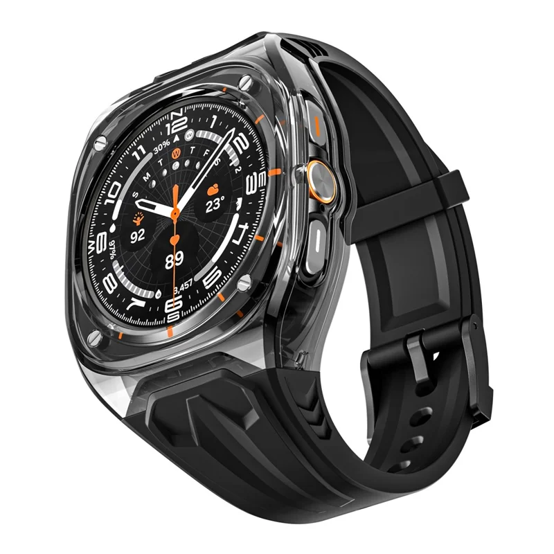 For Samsung Galaxy Watch Ultra 47mm TPU Watch Band with Transparent Watch Case - Black+Transparent Black