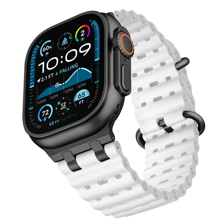 Ремешок для часов Ocean Watch для Apple Watch Series 10 Ultra 9 8 7 SE 6 5 4 3 2 1 46 мм 49 мм 45 мм 44 мм 42 мм, силиконовый ремешок - белый+черная пряжка