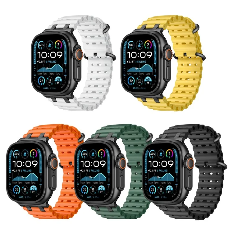 Ремешок для часов Ocean Watch для Apple Watch Series 10 Ultra 9 8 7 SE 6 5 4 3 2 1 46 мм 49 мм 45 мм 44 мм 42 мм, силиконовый ремешок - белый+черная пряжка