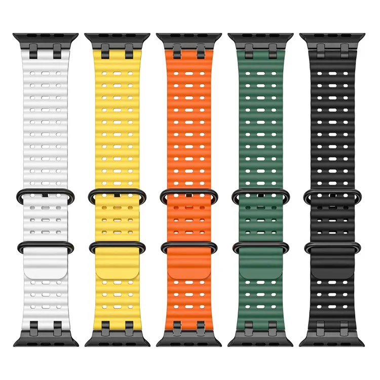 Ремешок для часов Ocean Watch для Apple Watch Series 10 Ultra 9 8 7 SE 6 5 4 3 2 1 46 мм 49 мм 45 мм 44 мм 42 мм, силиконовый ремешок - белый+черная пряжка