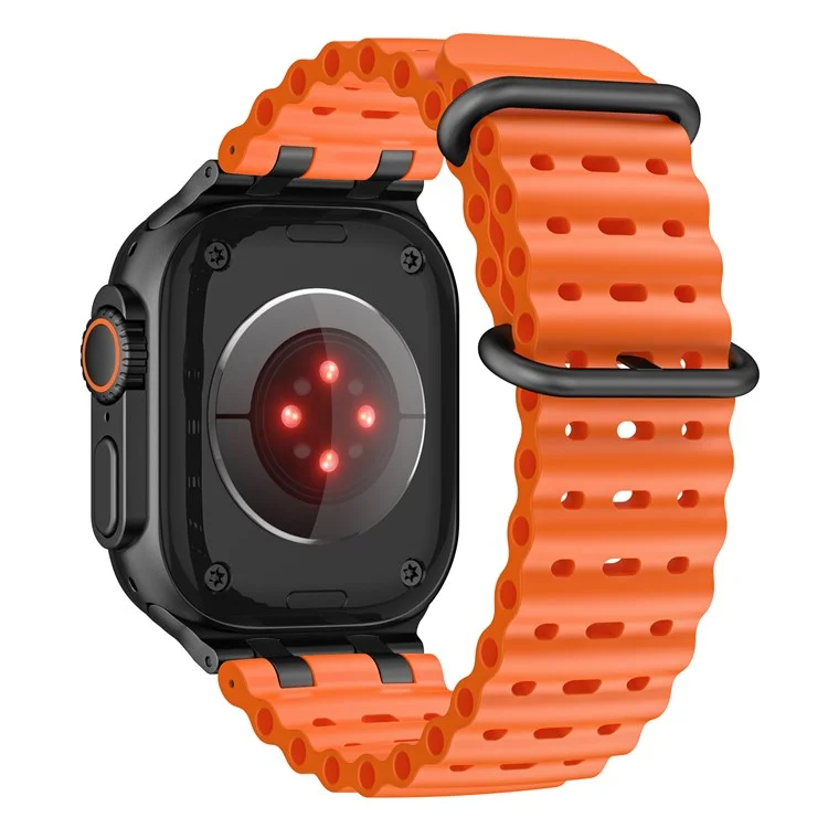 Ocean Watch Strap for Apple Watch Series 10 Ultra 9 8 7 SE 6 5 4 3 2 1 46mm 49mm 45mm 44mm 42mm Silicone Band - Orange+Black Buckle