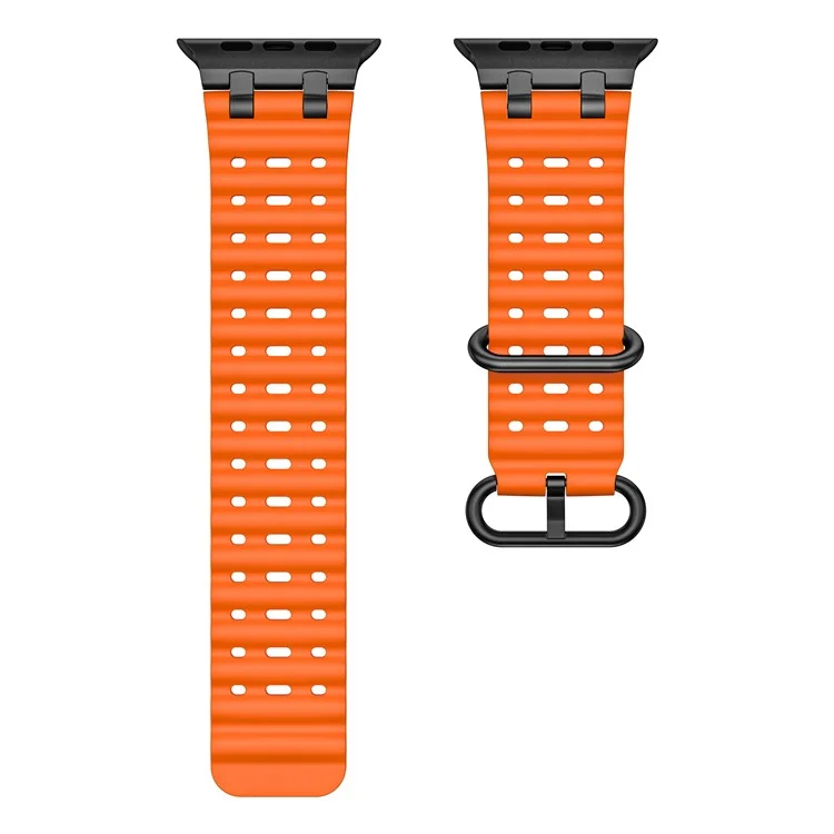 Ocean Watch Strap for Apple Watch Series 10 Ultra 9 8 7 SE 6 5 4 3 2 1 46mm 49mm 45mm 44mm 42mm Silicone Band - Orange+Black Buckle