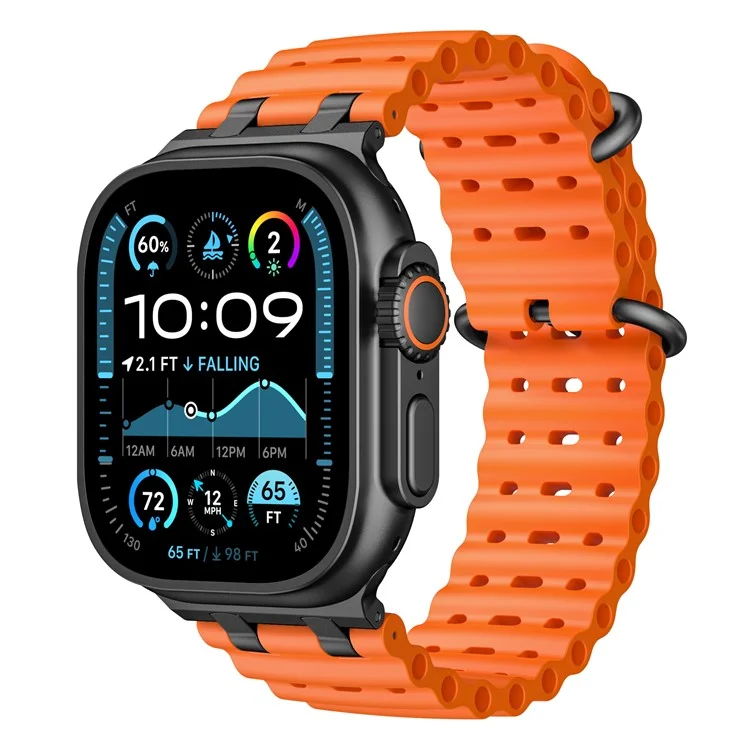 Ocean Watch Strap for Apple Watch Series 10 Ultra 9 8 7 SE 6 5 4 3 2 1 46mm 49mm 45mm 44mm 42mm Silicone Band - Orange+Black Buckle