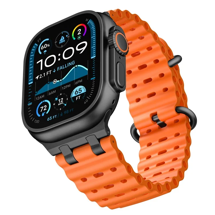 Ocean Watch Strap for Apple Watch Series 10 Ultra 9 8 7 SE 6 5 4 3 2 1 46mm 49mm 45mm 44mm 42mm Silicone Band - Orange+Black Buckle