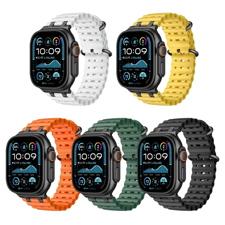 Ocean Watch Strap for Apple Watch Series 10 Ultra 9 8 7 SE 6 5 4 3 2 1 46mm 49mm 45mm 44mm 42mm Silicone Band - Orange+Black Buckle