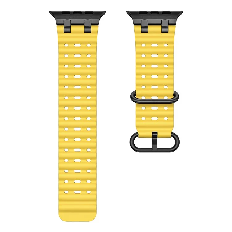 Ocean Watch Strap for Apple Watch Series 10 Ultra 9 8 7 SE 6 5 4 3 2 1 46mm 49mm 45mm 44mm 42mm Silicone Band - Yellow+Black Buckle