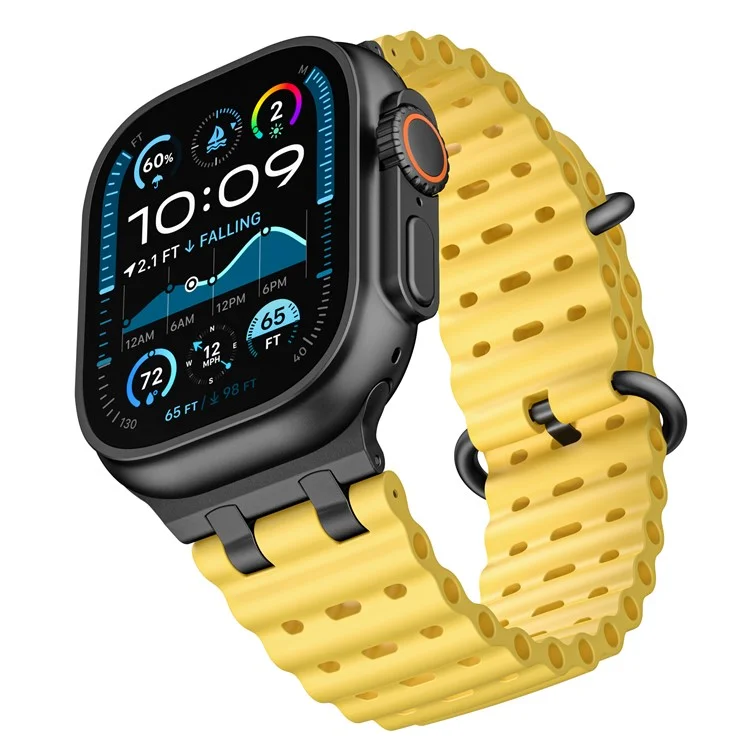 Ocean Watch Strap for Apple Watch Series 10 Ultra 9 8 7 SE 6 5 4 3 2 1 46mm 49mm 45mm 44mm 42mm Silicone Band - Yellow+Black Buckle