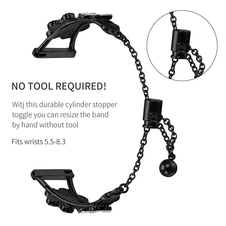 Bracelet de rechange en métal pour montre Mibro Lite avec décoration en forme de trèfle - Noir