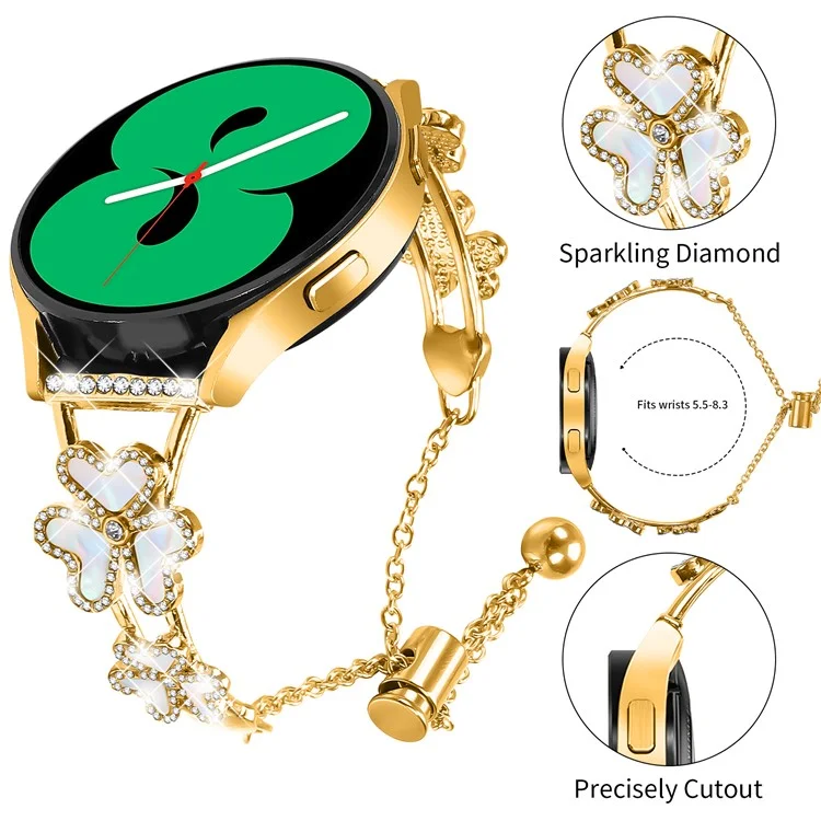 Cinturino di ricambio in metallo con decorazione a cuore e quadrifoglio per TicWatch E / E3 - Oro