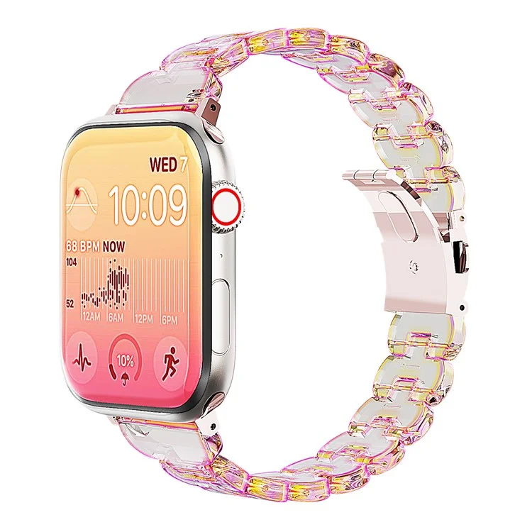 Watch Band for Apple Watch Series 10 9 8 7 SE 6 5 4 3 2 1 42mm 41mm 40mm 38mm Electroplated PC Glitter Sparkle Strap - Laser Transparent Pink