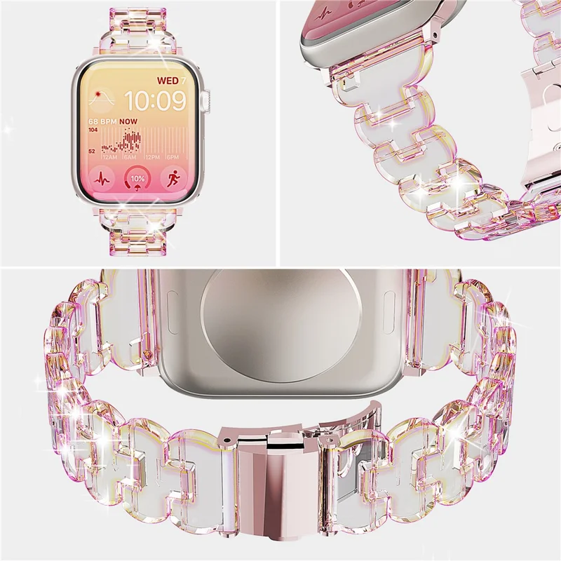 Watch Band for Apple Watch Series 10 9 8 7 SE 6 5 4 3 2 1 42mm 41mm 40mm 38mm Electroplated PC Glitter Sparkle Strap - Chameleon Green