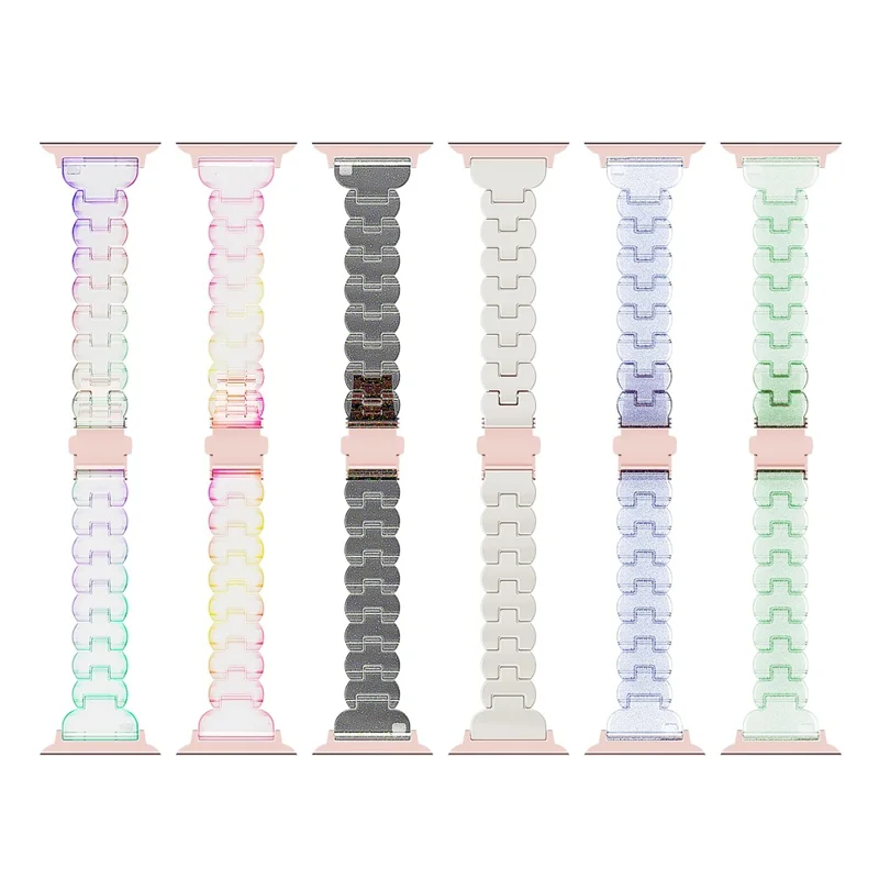 Watch Band for Apple Watch Series 10 9 8 7 SE 6 5 4 3 2 1 42mm 41mm 40mm 38mm Electroplated PC Glitter Sparkle Strap - Chameleon Green