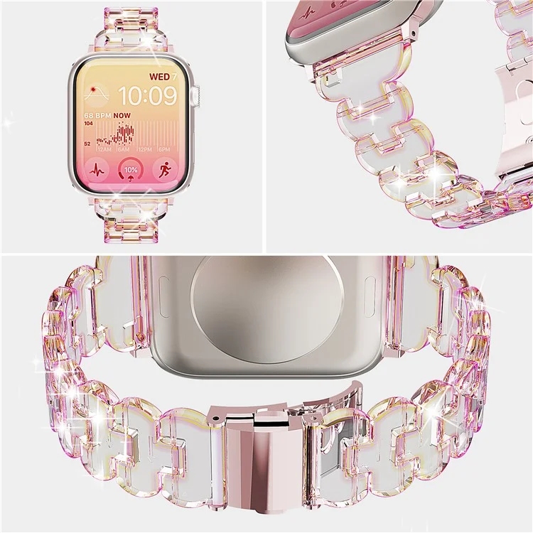 Bracelet pour Apple Watch Série 10 Ultra 9 8 7 SE 6 5 4 3 2 1 46mm 49mm 45mm 44mm 42mm, bracelet en PC électrolytique pailleté - Transparent laser