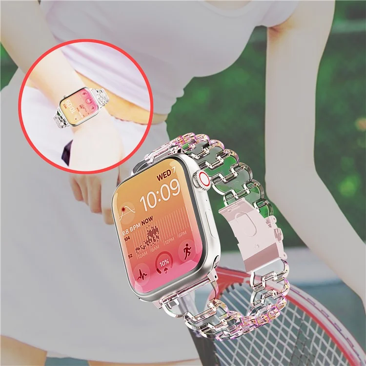 Bracelet pour Apple Watch Série 10 Ultra 9 8 7 SE 6 5 4 3 2 1 46mm 49mm 45mm 44mm 42mm, bracelet en PC électrolytique pailleté - Transparent laser