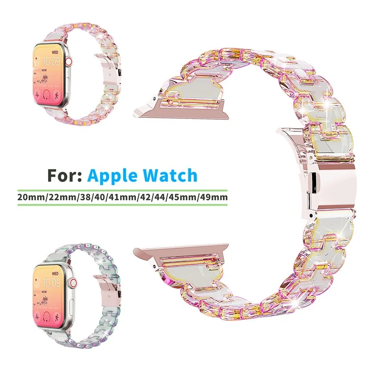 Bracelet pour Apple Watch Série 10 Ultra 9 8 7 SE 6 5 4 3 2 1 46mm 49mm 45mm 44mm 42mm, bracelet en PC électrolytique pailleté - Transparent laser