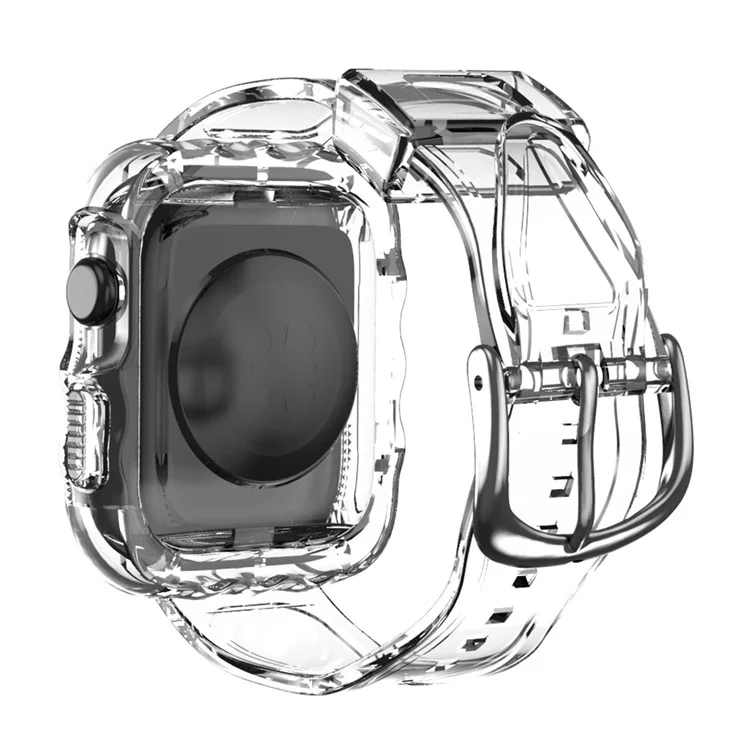 For Apple Watch Series 10 46mm Watch Case with Band Wave Pattern Integrated Watch Strap TPU Adjustable - White