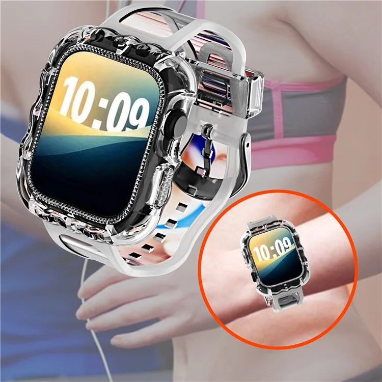 For Apple Watch Series 10 46mm Watch Case with Band Wave Pattern Integrated Watch Strap TPU Adjustable - White
