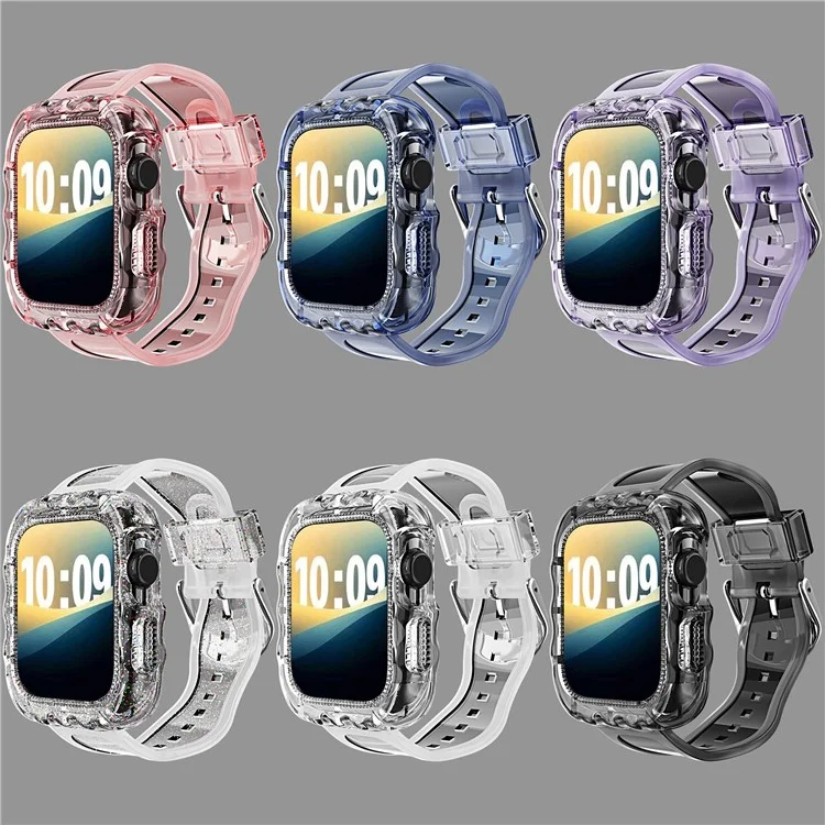 For Apple Watch Series 10 46mm Watch Case with Band Wave Pattern Integrated Watch Strap TPU Adjustable - White