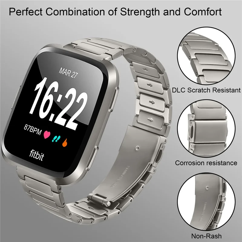 Metal Watch Band for Fitbit Versa 2 / Versa Lite / Versa Adjustable Watch Strap - Titanium