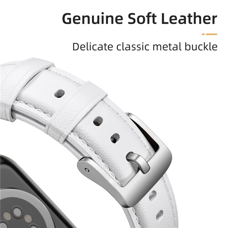 Lederarmband für Apple Watch Series 10 Ultra 9 8 7 SE 6 5 4 3 2 1 46mm 49mm 45mm 44mm 42mm mit spitzem Schwanz und Silberschnalle - Weiß