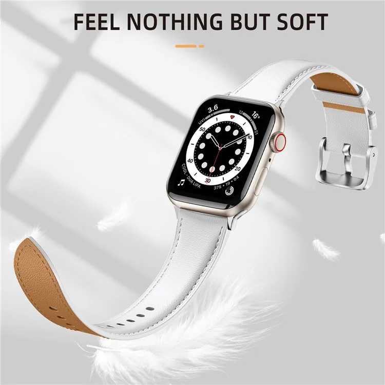 Lederarmband für Apple Watch Series 10 Ultra 9 8 7 SE 6 5 4 3 2 1 46mm 49mm 45mm 44mm 42mm mit spitzem Schwanz und Silberschnalle - Weiß