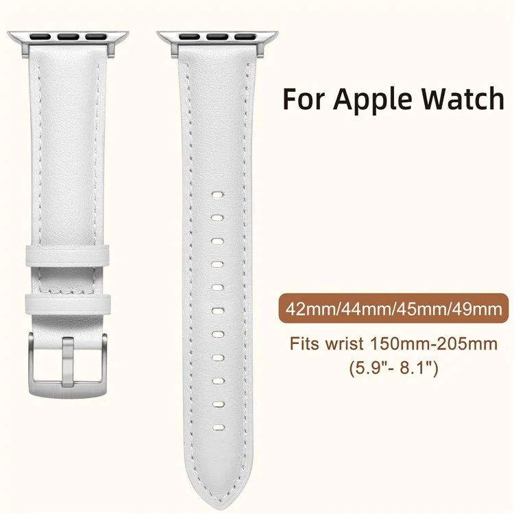 Lederarmband für Apple Watch Series 10 Ultra 9 8 7 SE 6 5 4 3 2 1 46mm 49mm 45mm 44mm 42mm mit spitzem Schwanz und Silberschnalle - Weiß