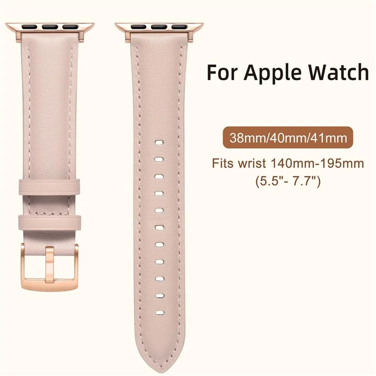 Bracelet en cuir pour Apple Watch Séries 10 9 8 7 SE 6 5 4 3 2 1 42 mm 41 mm 40 mm 38 mm avec boucle électroplaquée et queue pointue - Rose / Or rose