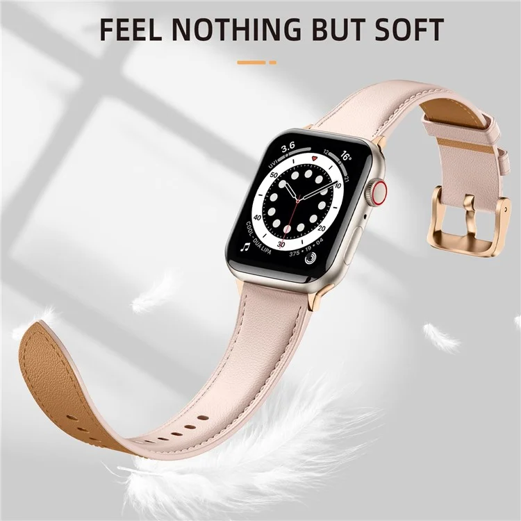 Bracelet en cuir pour Apple Watch Séries 10 9 8 7 SE 6 5 4 3 2 1 42 mm 41 mm 40 mm 38 mm avec boucle électroplaquée et queue pointue - Rose / Or rose