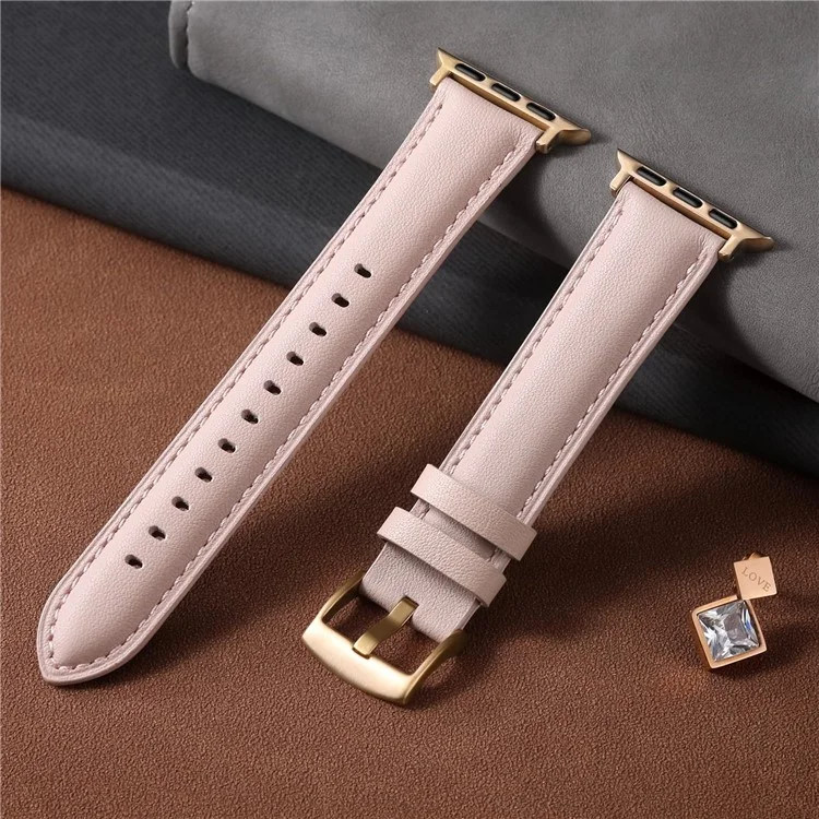 Bracelet en cuir pour Apple Watch Séries 10 9 8 7 SE 6 5 4 3 2 1 42 mm 41 mm 40 mm 38 mm avec boucle électroplaquée et queue pointue - Rose / Or rose