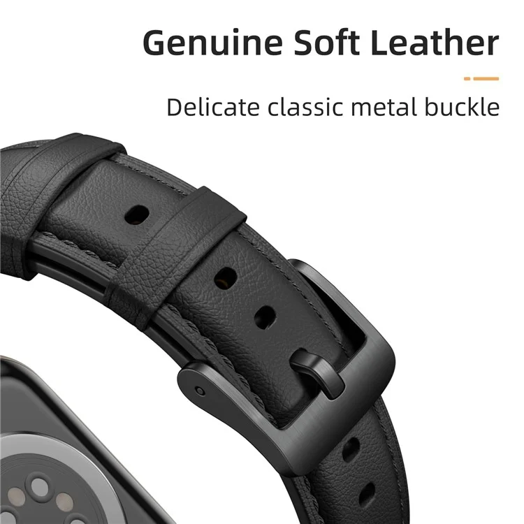 Cinturino in pelle per Apple Watch Series 10 Ultra 9 8 7 SE 6 5 4 3 2 1 da 46mm, 49mm, 45mm, 44mm, 42mm con fibbia placcata - Nero / Nero