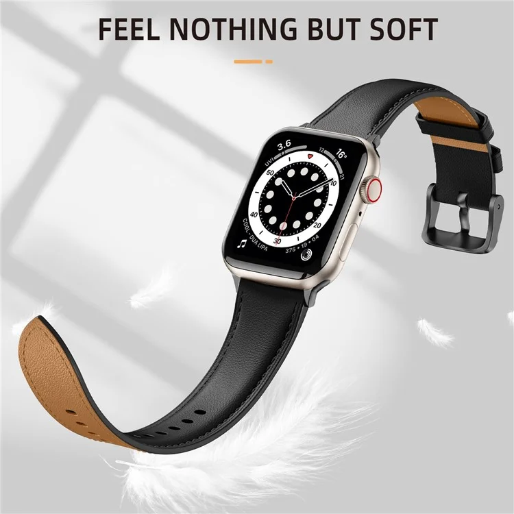 Cinturino in pelle per Apple Watch Series 10 Ultra 9 8 7 SE 6 5 4 3 2 1 da 46mm, 49mm, 45mm, 44mm, 42mm con fibbia placcata - Nero / Nero