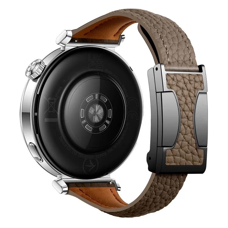 18-миллиметровый ремешок из натуральной кожи коровы для Garmin Venu 3S / Forerunner 265S / Forerunner 255S с текстурой личи и магнитной пряжкой - Песочный
