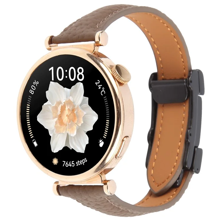 18-миллиметровый ремешок из натуральной кожи коровы для Garmin Venu 3S / Forerunner 265S / Forerunner 255S с текстурой личи и магнитной пряжкой - Песочный