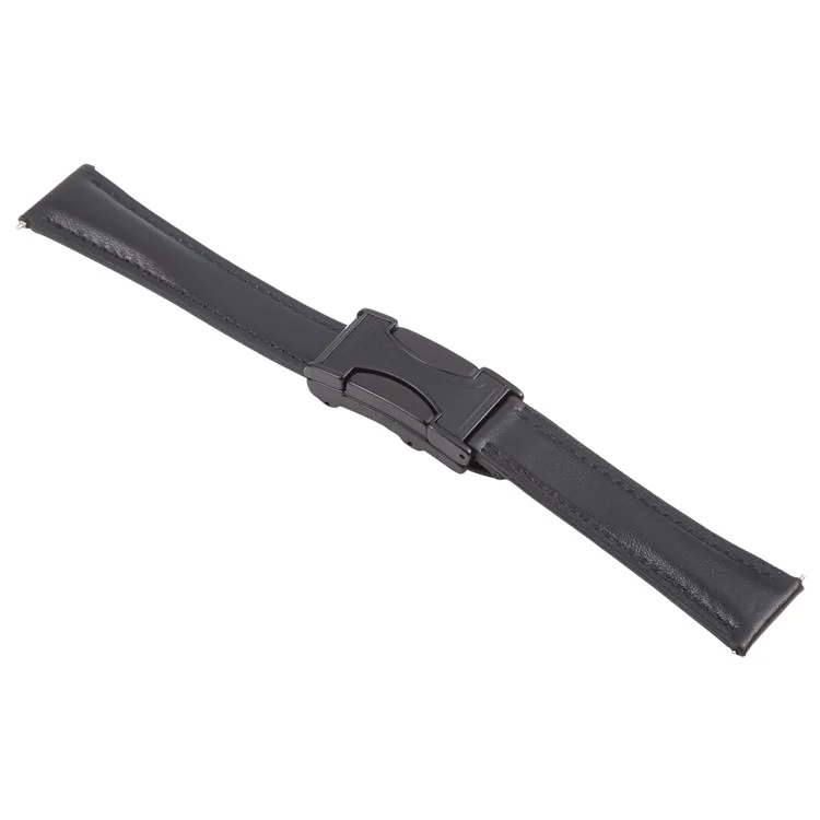 20mm Genuine Cow Leather Strap for Samsung Galaxy Watch7 44mm / 40mm / Huawei Watch GT 3 42mm Flat Texture Magnetic Watch Band - Black
