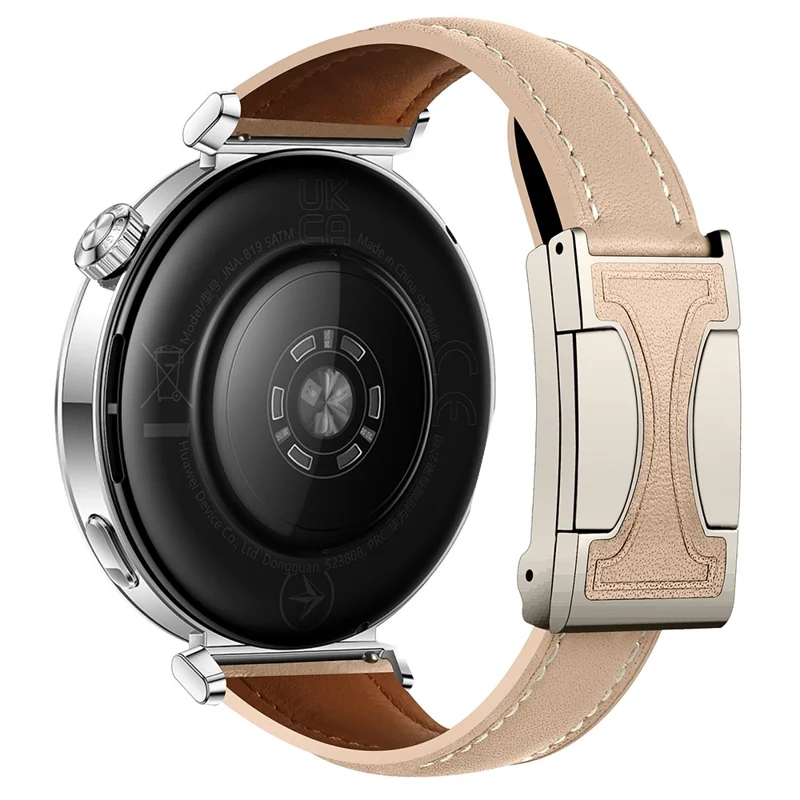 22-миллиметровый ремешок из натуральной коровьей кожи для часов Huawei Watch GT 5 Pro 46 мм / GT 5 46 мм / GT 4 46 мм с плоской текстурой и магнитной пряжкой - абрикосовый