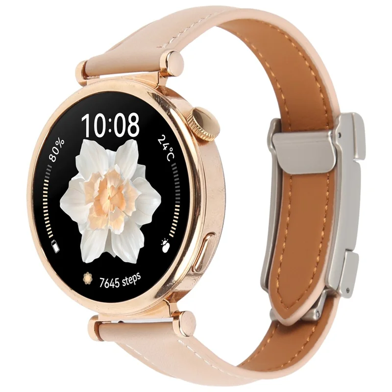 22-миллиметровый ремешок из натуральной коровьей кожи для часов Huawei Watch GT 5 Pro 46 мм / GT 5 46 мм / GT 4 46 мм с плоской текстурой и магнитной пряжкой - абрикосовый
