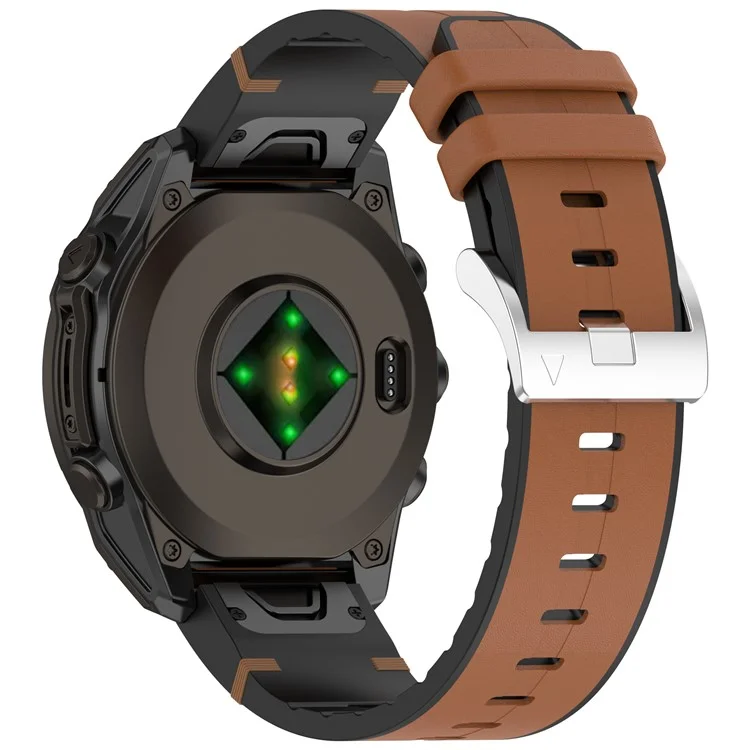 Pulseira de relógio de 22 mm para Garmin Fenix 8 47 mm / Fenix E 47 mm / Quatix 7 Pro, revestida de couro, silicone, ajustável em comprimento - Marrom