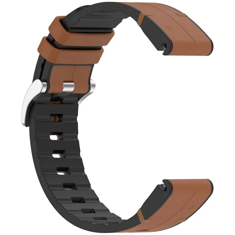Pulseira de relógio de 22 mm para Garmin Fenix 8 47 mm / Fenix E 47 mm / Quatix 7 Pro, revestida de couro, silicone, ajustável em comprimento - Marrom