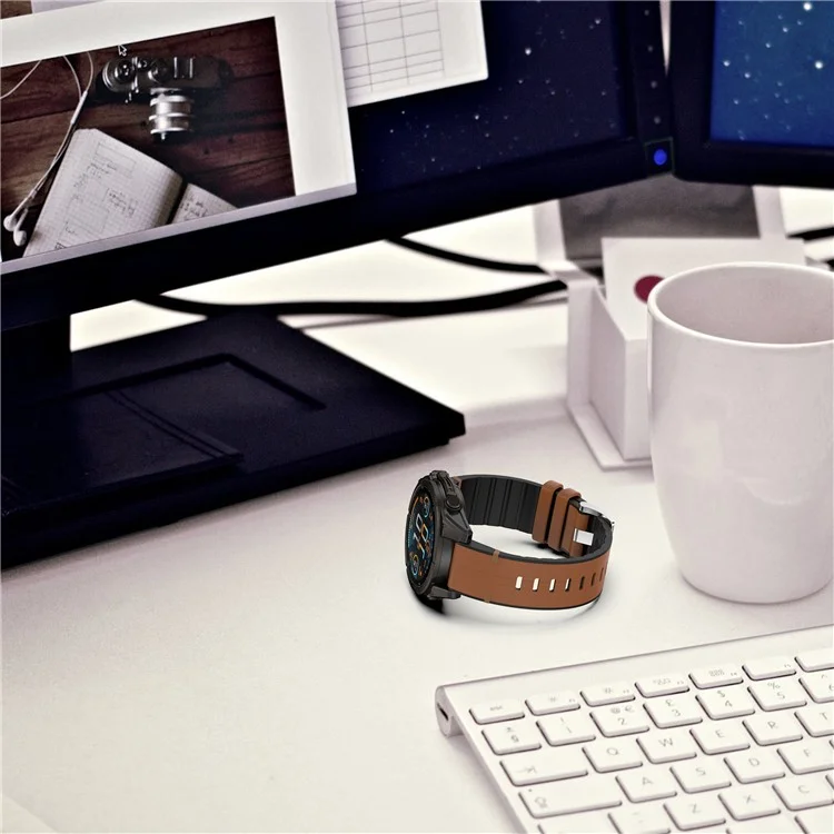 Pulseira de relógio de 22 mm para Garmin Fenix 8 47 mm / Fenix E 47 mm / Quatix 7 Pro, revestida de couro, silicone, ajustável em comprimento - Marrom