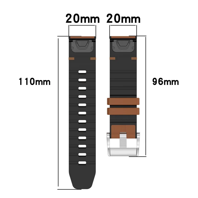 20mm Watch Band For Garmin Fenix 8 43mm / Descent MK3i / Fenix 7S Leather Coated Silicone Adjustable Length Strap - Orange
