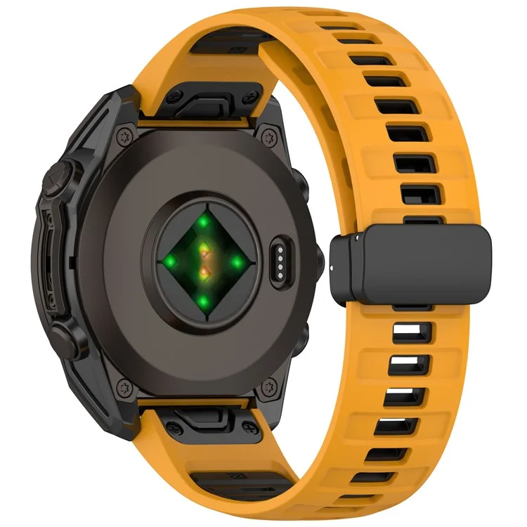 Pulseira de relógio de 22 mm para Garmin Fenix 8 47 mm / Fenix E 47 mm / Quatix 7 Pro, com fivela dobrável magnética e respirável de silicone - Laranja+Preto