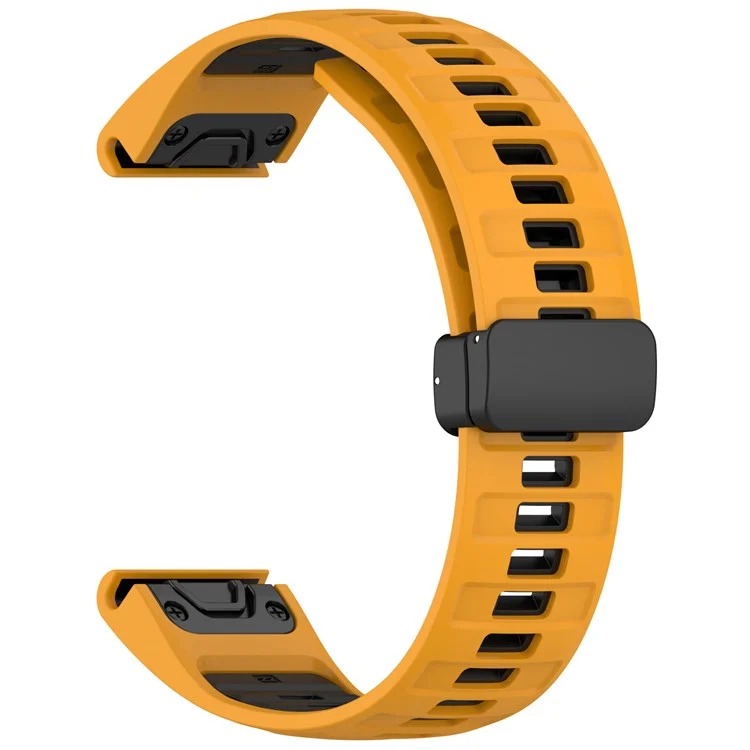 Pulseira de relógio de 22 mm para Garmin Fenix 8 47 mm / Fenix E 47 mm / Quatix 7 Pro, com fivela dobrável magnética e respirável de silicone - Laranja+Preto