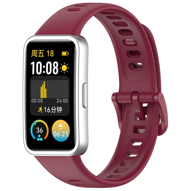 Silicone Watch Strap for Huawei Band 9 NFC  /  9  /  8 NFC  /  8 Adjustable Replacement Wrist Band - Wine Red