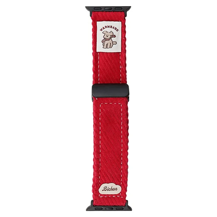 Bracelet de montre en velours côtelé pour Apple Watch Série 10 9 8 7 SE 6 5 4 3 2 1 42 mm 41 mm 40 mm 38 mm, fermoir magnétique - Rouge