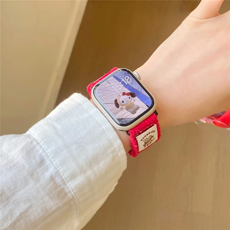 Bracelet de montre en velours côtelé pour Apple Watch Série 10 9 8 7 SE 6 5 4 3 2 1 42 mm 41 mm 40 mm 38 mm, fermoir magnétique - Rouge